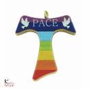 immagine di Tau in ulivo con cordone - Pace arcobaleno