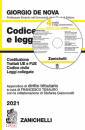DE NOVA GIORGIO, Codice civile +leggi collegate +triburario 2021+cd